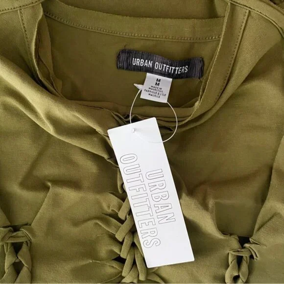 Urban Outfitters UO Slit Cut Out Macrame Mini Dress Olive Army Green New Medium - Picture 14 of 16